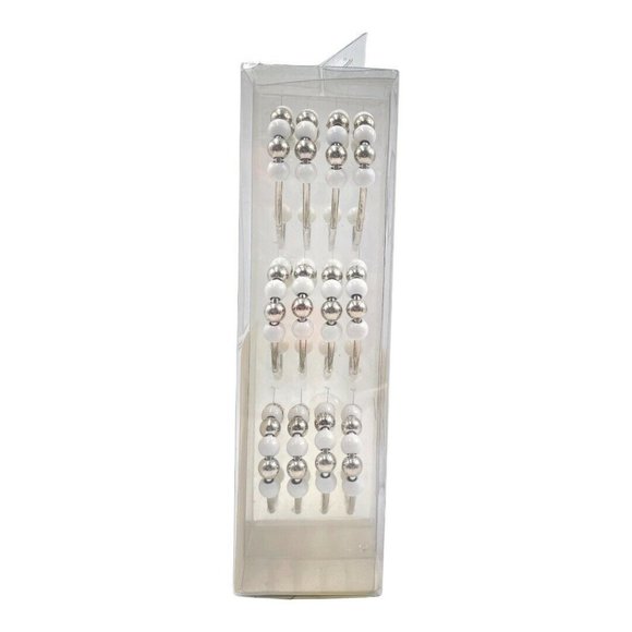 By Appointment Set of 12 Easy Glide Rolling Shower Hooks Silver & White Beads - Picture 4 of 7